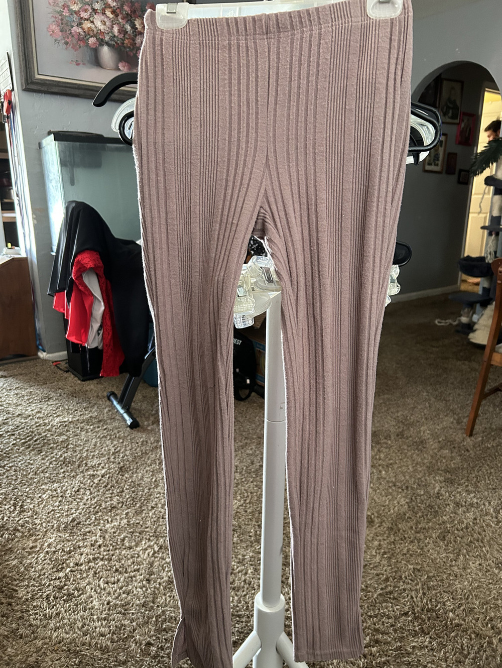 SHEIN Petite S Ribbed Knit Leggings in Mauve